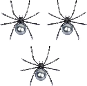 Halloween Spider Pin for Women Gothic Spider Brooch Pins Dark Silver Mother of Pearl Body and Micro Pave Head Spider Brooch Halloween Witch Costume Accessories Witch Hats Decorations