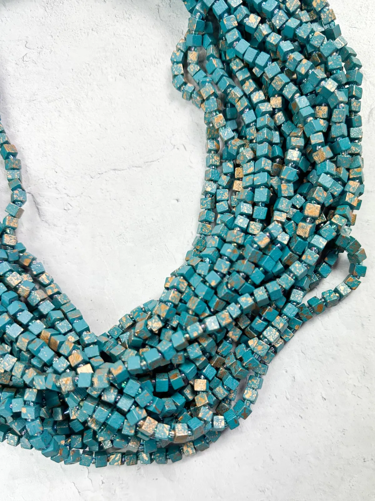 Hand Painted The Next Pashmina Beaded Necklace, Teal/Gold