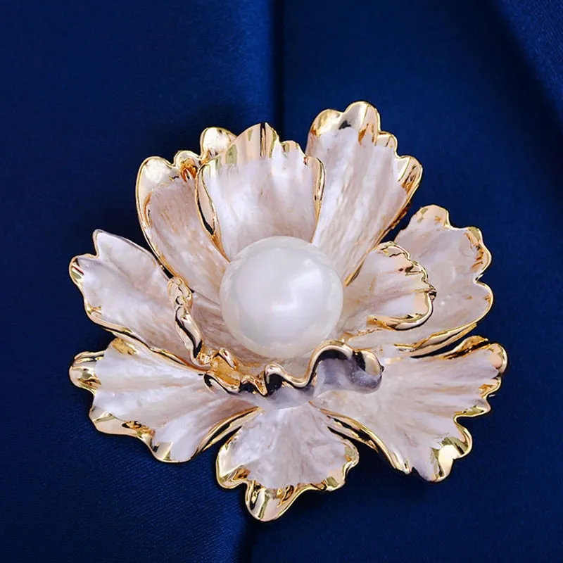 Imitation Pearl Peony Brooch Fashionable And Versatile New Year Gift