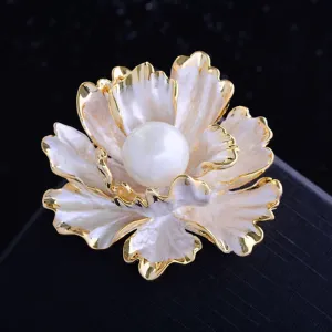 Imitation Pearl Peony Brooch Fashionable And Versatile New Year Gift