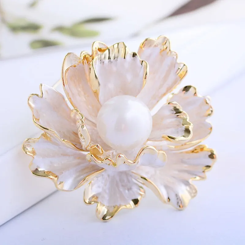 Imitation Pearl Peony Brooch Fashionable And Versatile New Year Gift