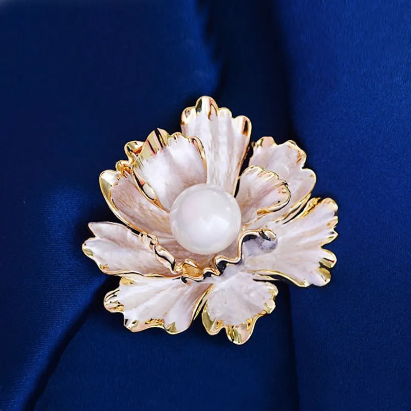 Imitation Pearl Peony Brooch Fashionable And Versatile New Year Gift