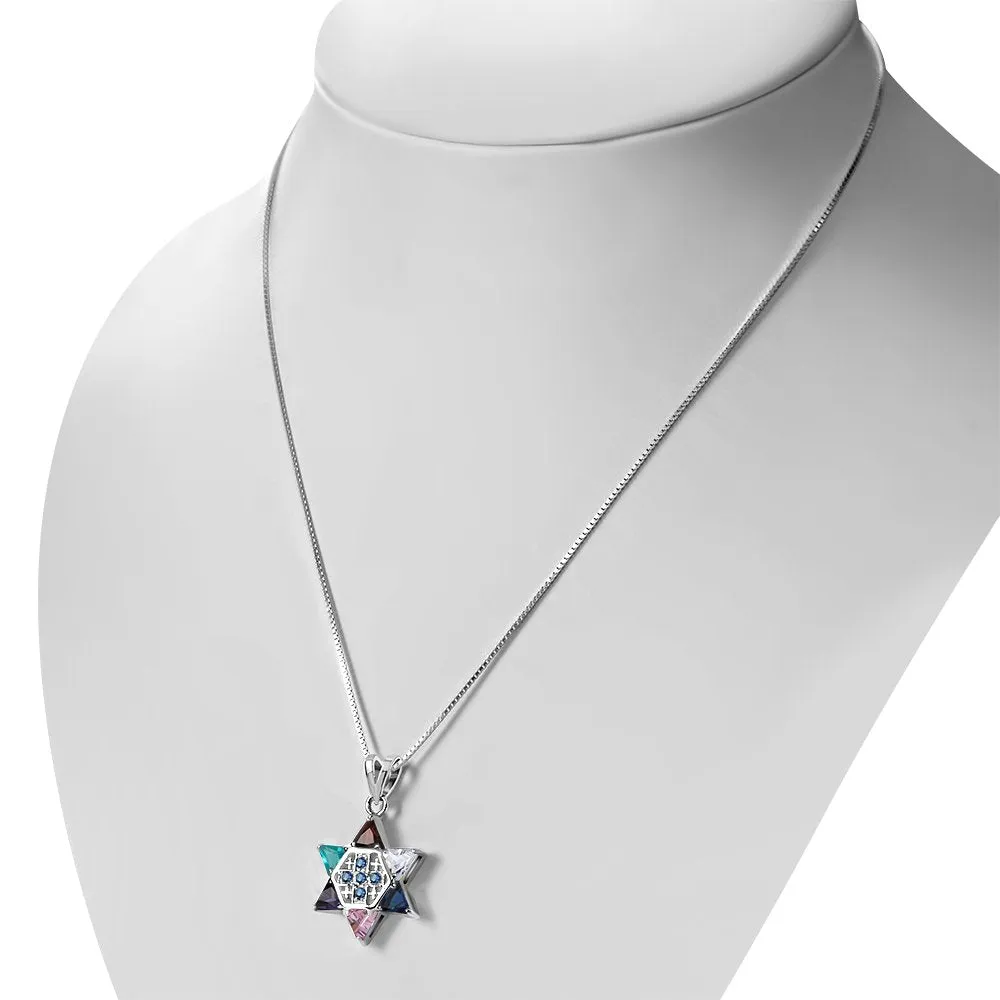 Jerusalem Cross & Star Of David Silver Pendant w/ CZ