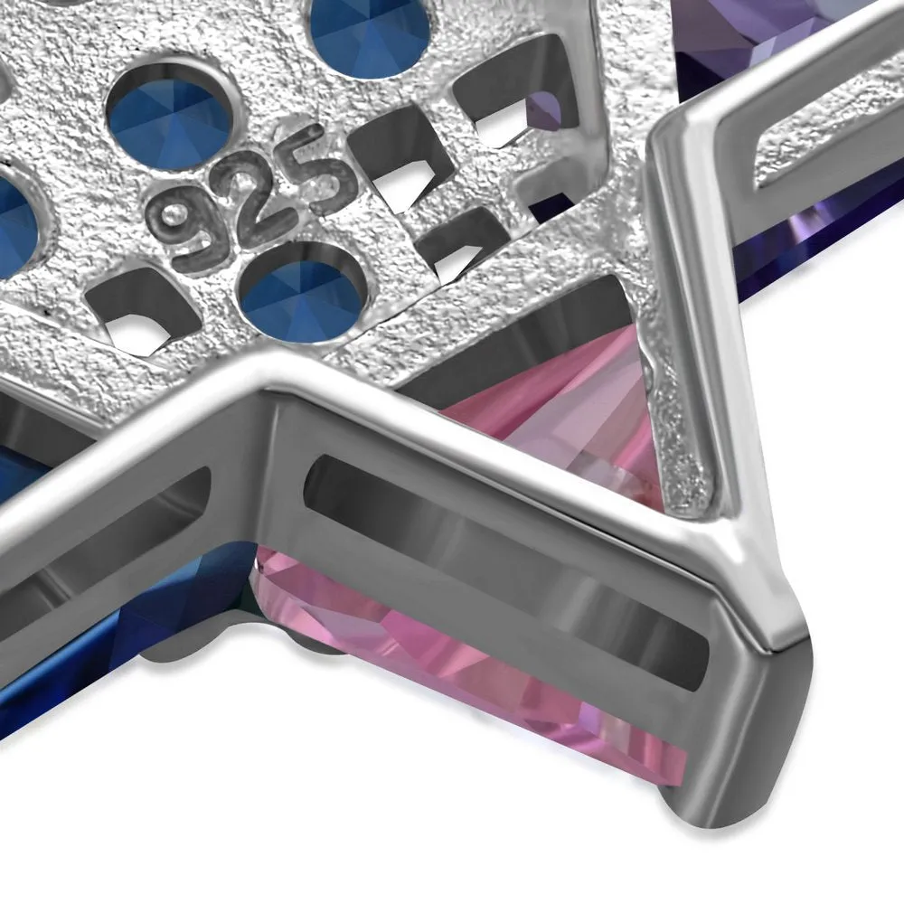 Jerusalem Cross & Star Of David Silver Pendant w/ CZ