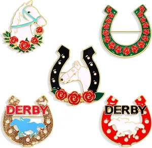 Kentucky Derby Brooches for Women Enamel Horseshoe Riding Suit Brooch Pins Rose Horse Race Day Brooches Kentucky Derby Outfits Accessories Jewelry Gifts