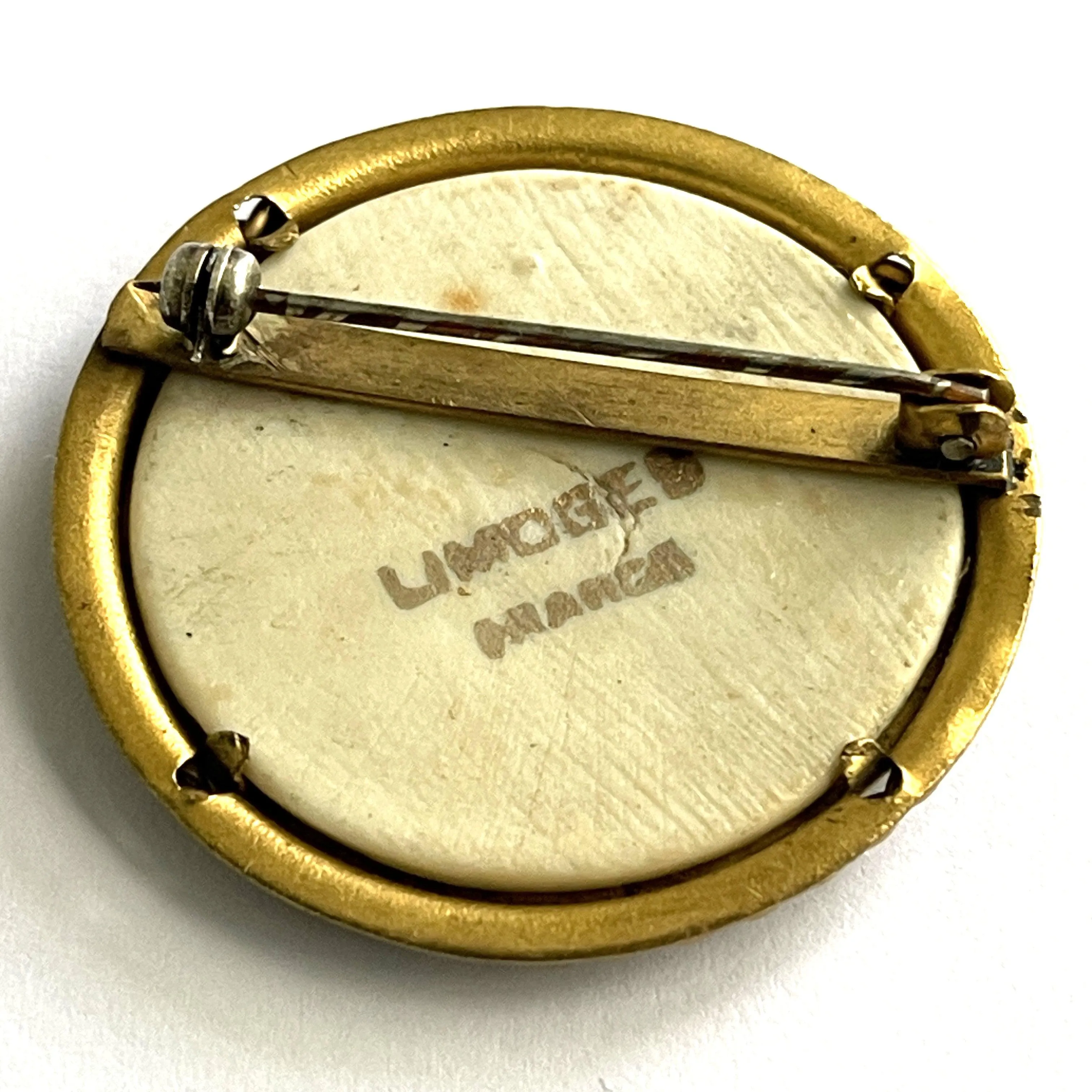 Limoges France Vintage Courting Couple Enamelled Brooch