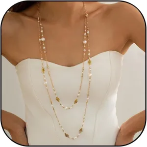 Long Pearl Necklaces for Women Gold Long Necklace Layered Pearl Long Chain Necklace Long Statement Necklace Trendy Birthday Party Jewelry Gifts