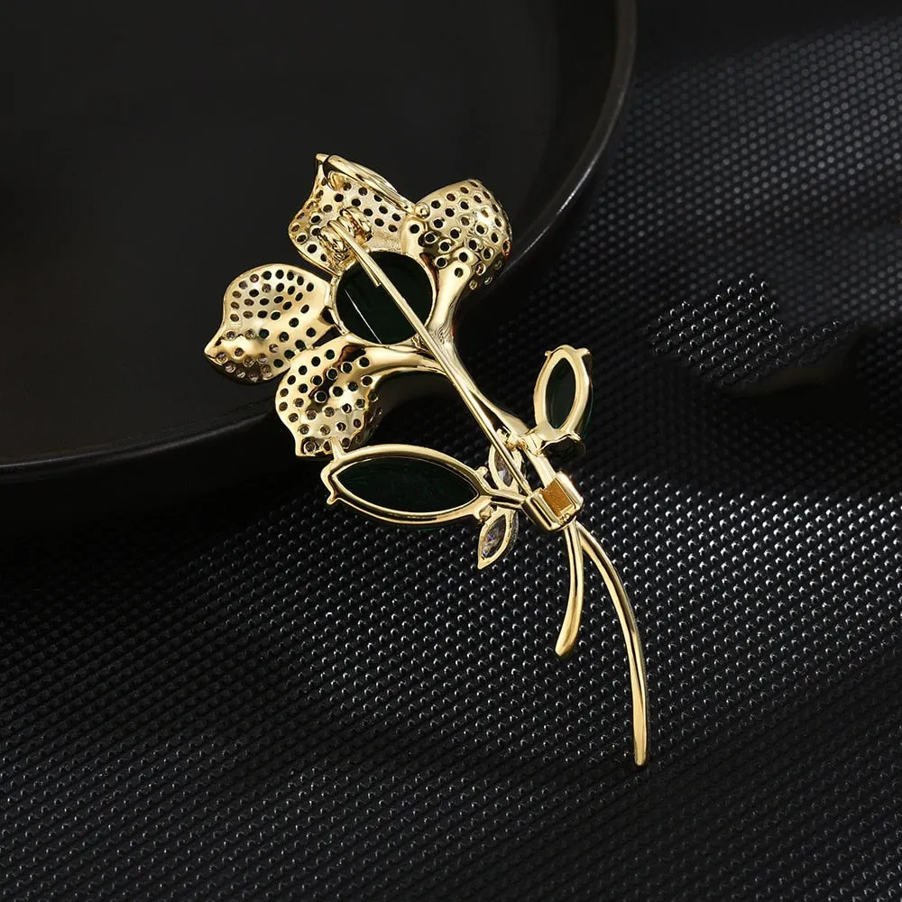 Luxury Copper Micro Inlaid Cubic Zirconia Chinese Elegant Lotus Brooch