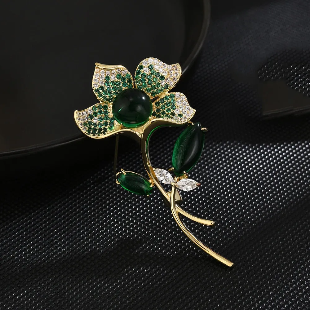 Luxury Copper Micro Inlaid Cubic Zirconia Chinese Elegant Lotus Brooch