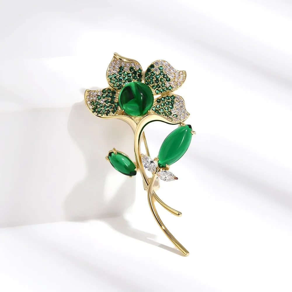Luxury Copper Micro Inlaid Cubic Zirconia Chinese Elegant Lotus Brooch