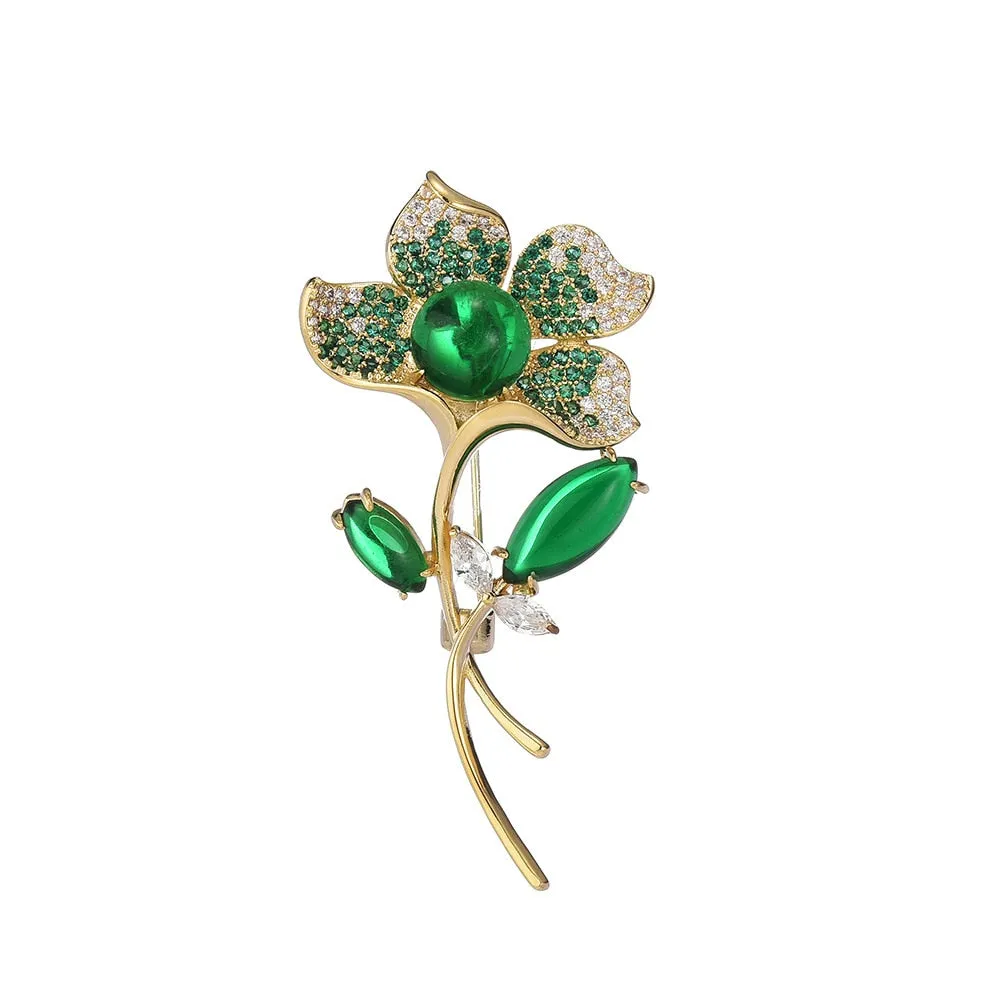 Luxury Copper Micro Inlaid Cubic Zirconia Chinese Elegant Lotus Brooch