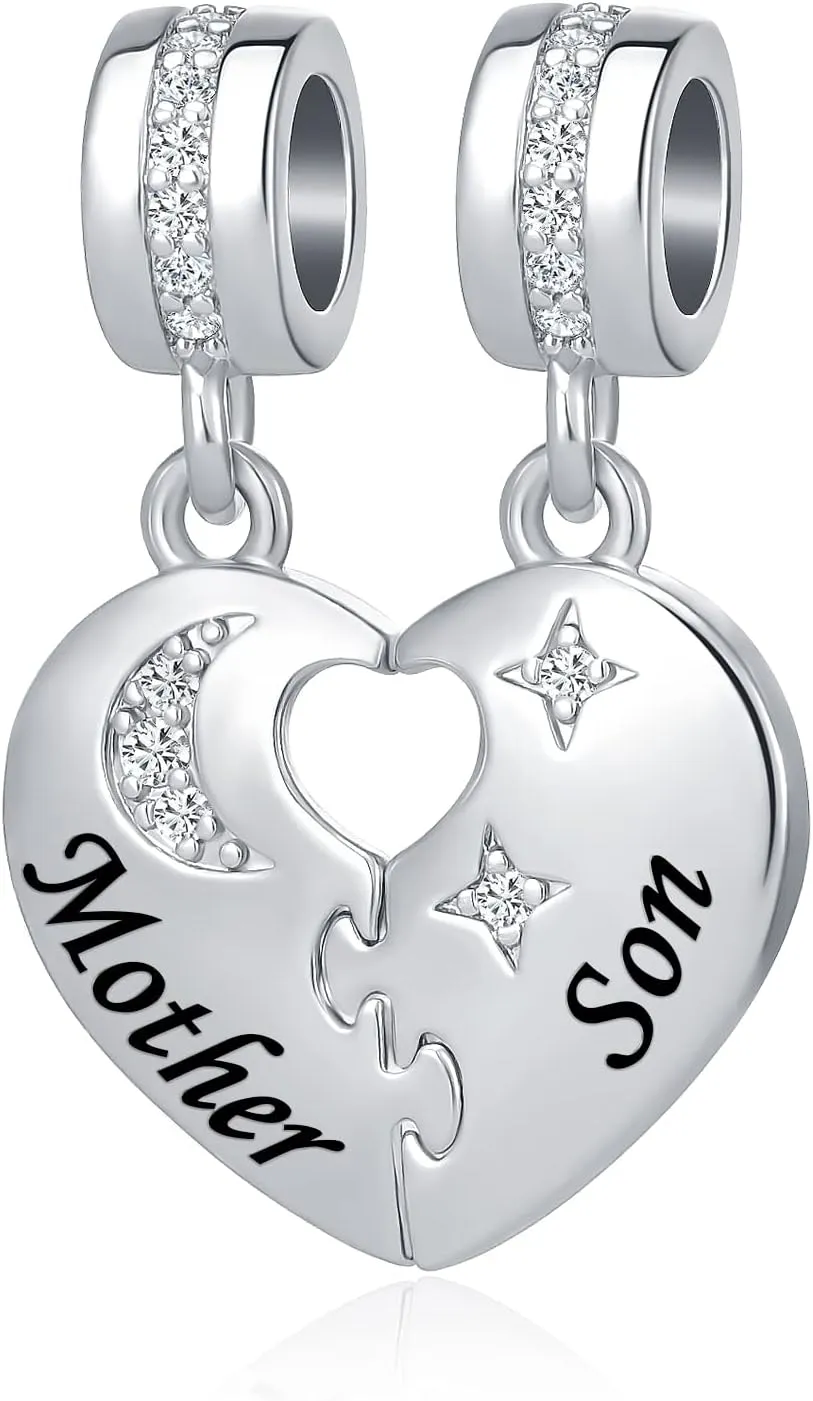 Mother and Son Heart Dangle Charm Set Bead for Mother Mommy Bracelts Necklace