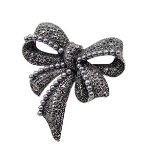 New Black Bow Brooches for Women Rhinestone and Pearl Pin Vintage Broches