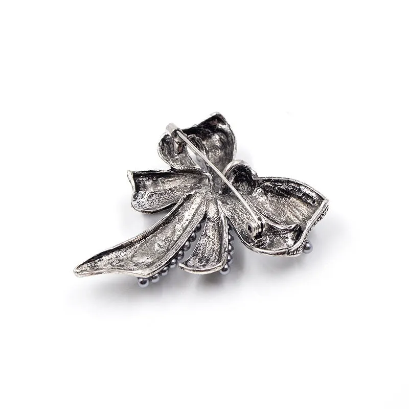 New Black Bow Brooches for Women Rhinestone and Pearl Pin Vintage Broches