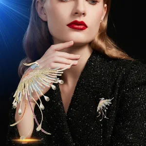 New Chinese Style Copper Micro Inlaid Cubic Zirconia Color Phoenix Brooch