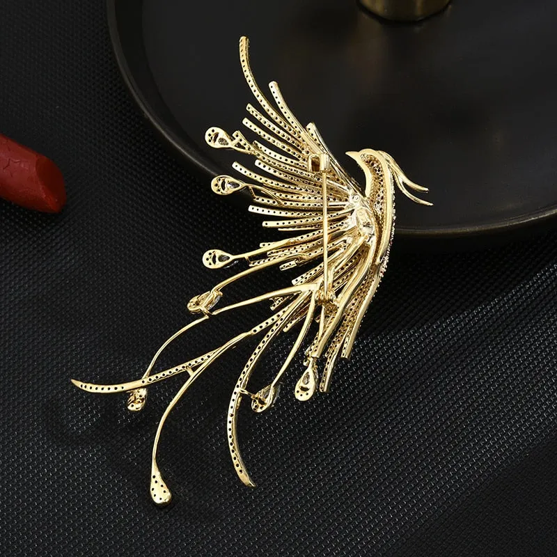New Chinese Style Copper Micro Inlaid Cubic Zirconia Color Phoenix Brooch