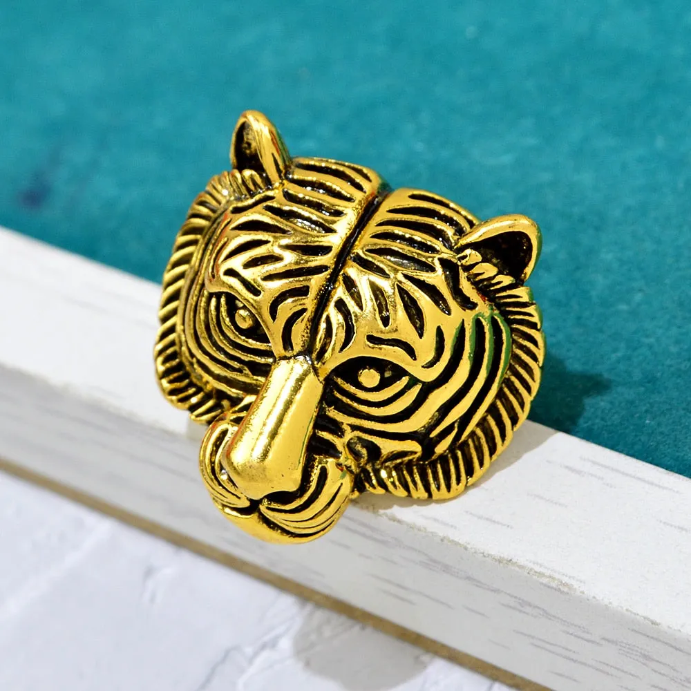 New Vintage Metal Tiger Face Head Brooch Pins For Women And Men
