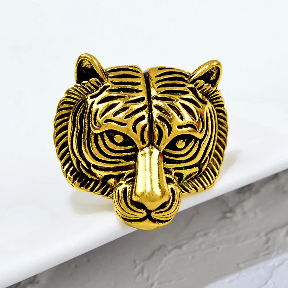 New Vintage Metal Tiger Face Head Brooch Pins For Women And Men