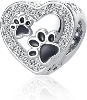 Pet Paw Print Pawprint Charm Puppy Dog Cat Animal Bead for Women Mom Grandma Bracelets Necklace