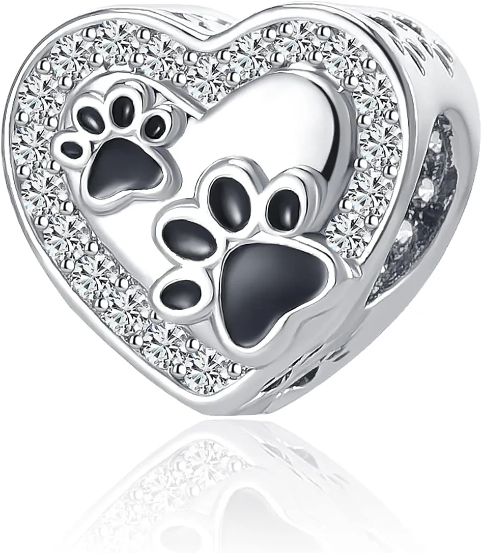 Pet Paw Print Pawprint Charm Puppy Dog Cat Animal Bead for Women Mom Grandma Bracelets Necklace