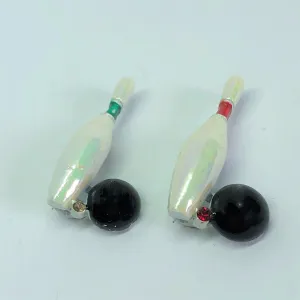 Retro Pair of Skittles and Bowling Bowl Brooches