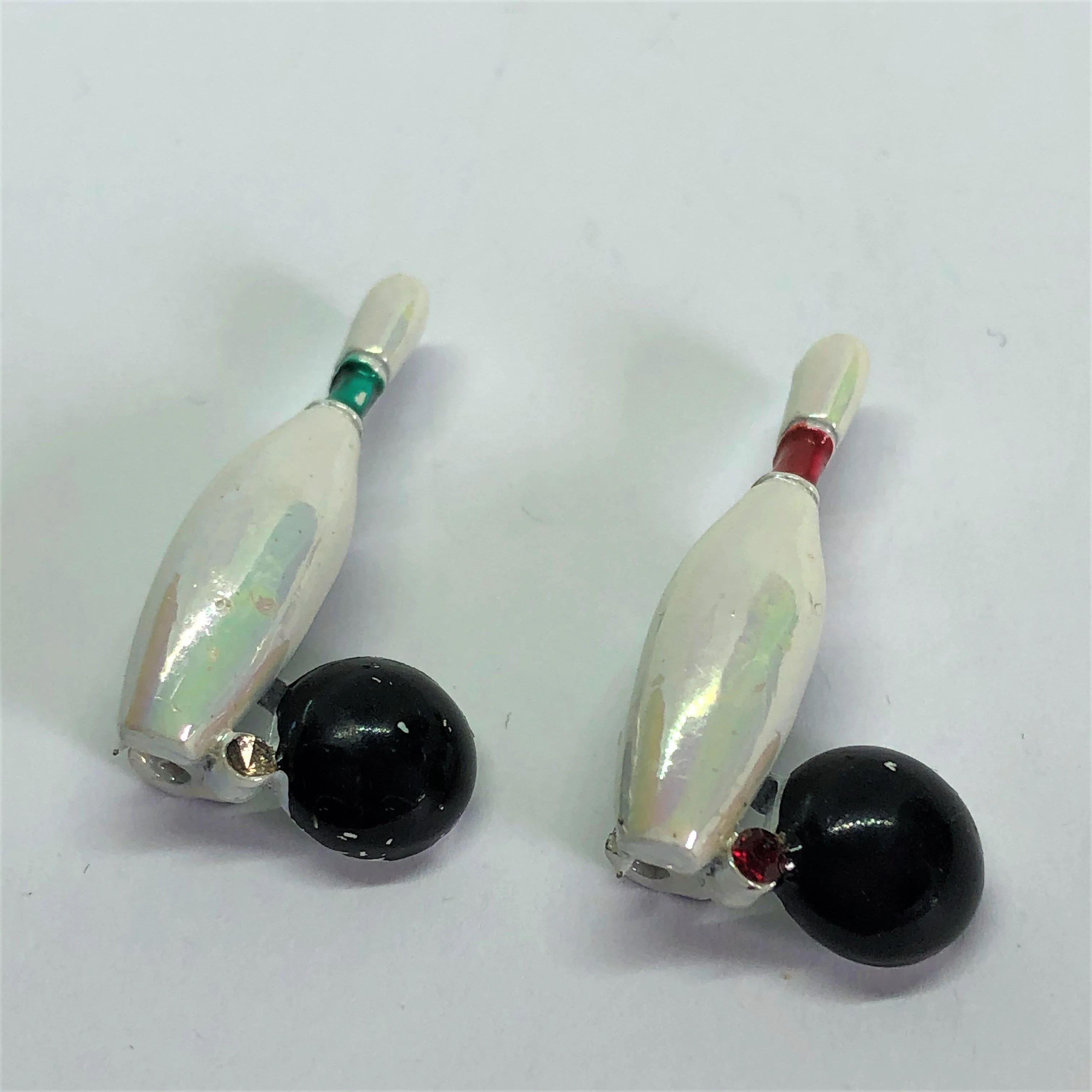 Retro Pair of Skittles and Bowling Bowl Brooches