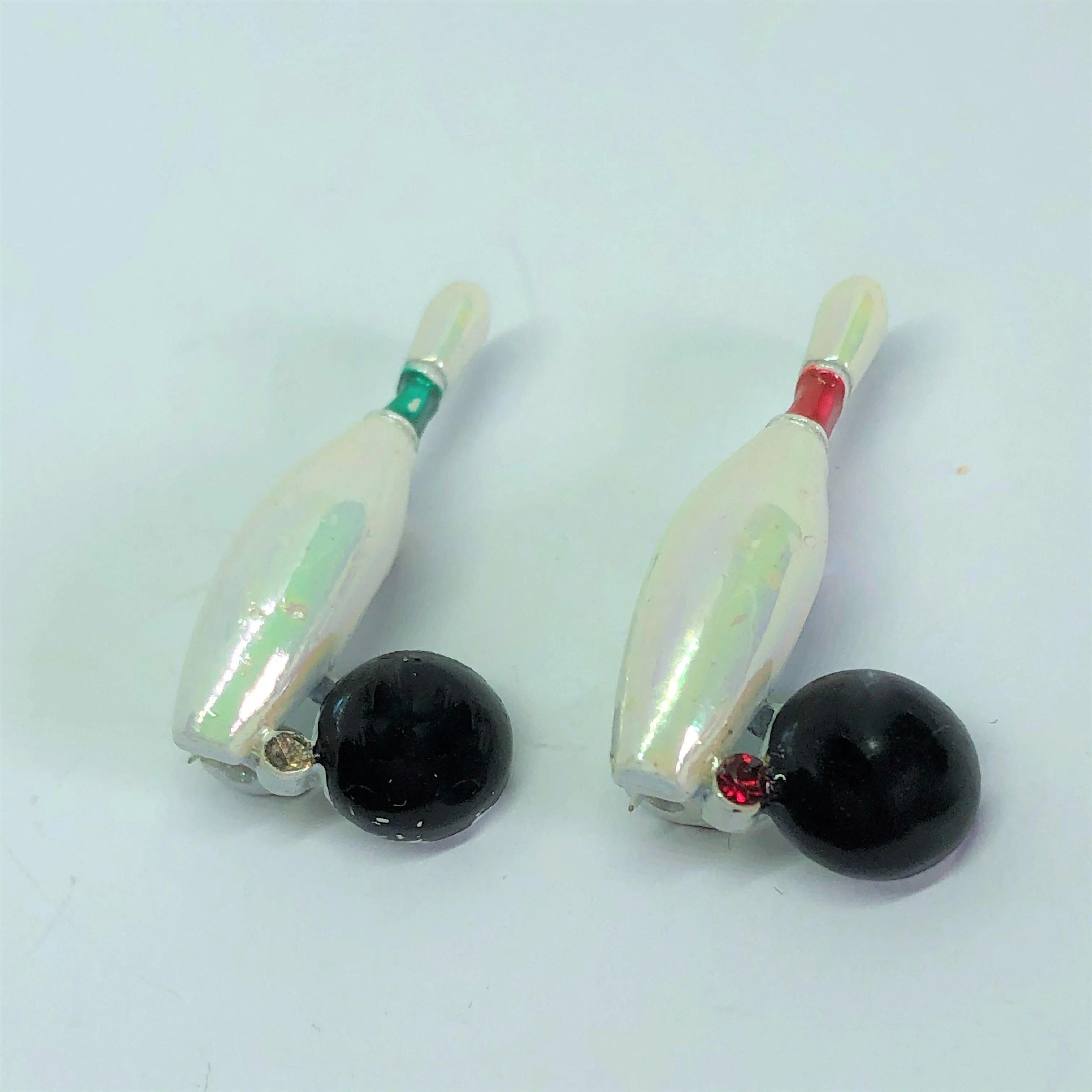 Retro Pair of Skittles and Bowling Bowl Brooches