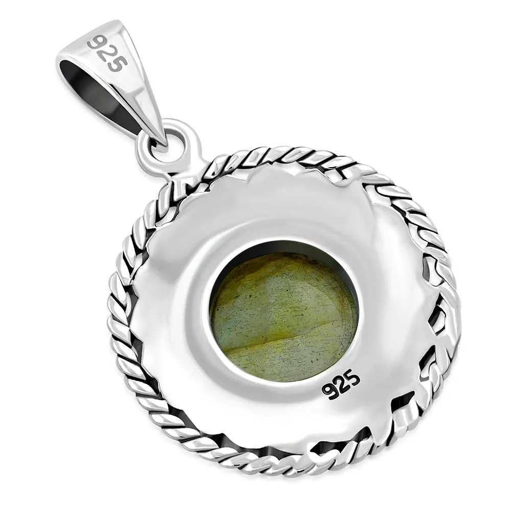 Round Labradorite Celtic Knot Silver Pendant
