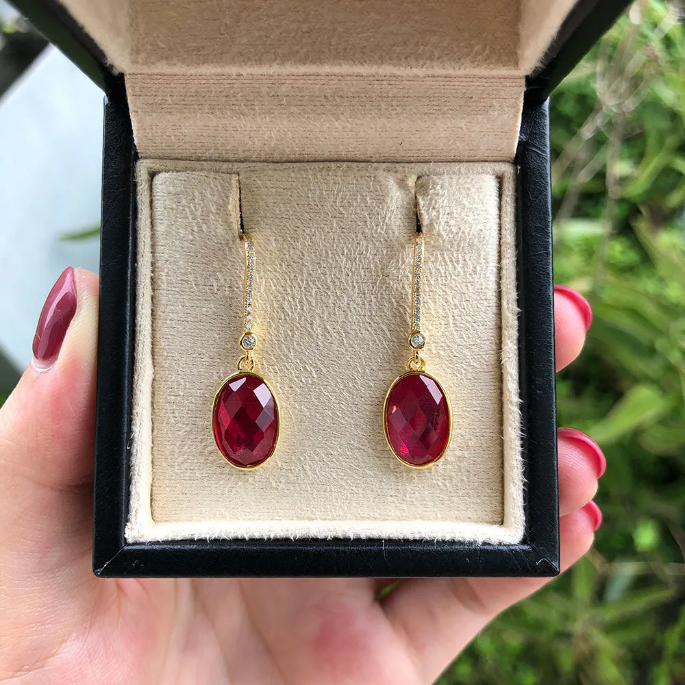 Ruby Earrings, Dainty Minimalist Earrings, Simple Minimal Earrings, Everyday Long Earrings, Gold Earrings, Womens Gift, July Birthstone