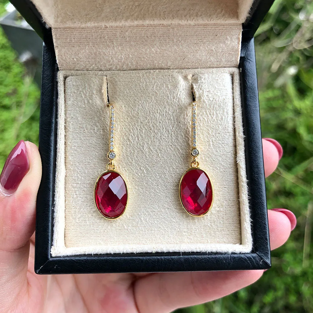 Ruby Earrings, Dainty Minimalist Earrings, Simple Minimal Earrings, Everyday Long Earrings, Gold Earrings, Womens Gift, July Birthstone