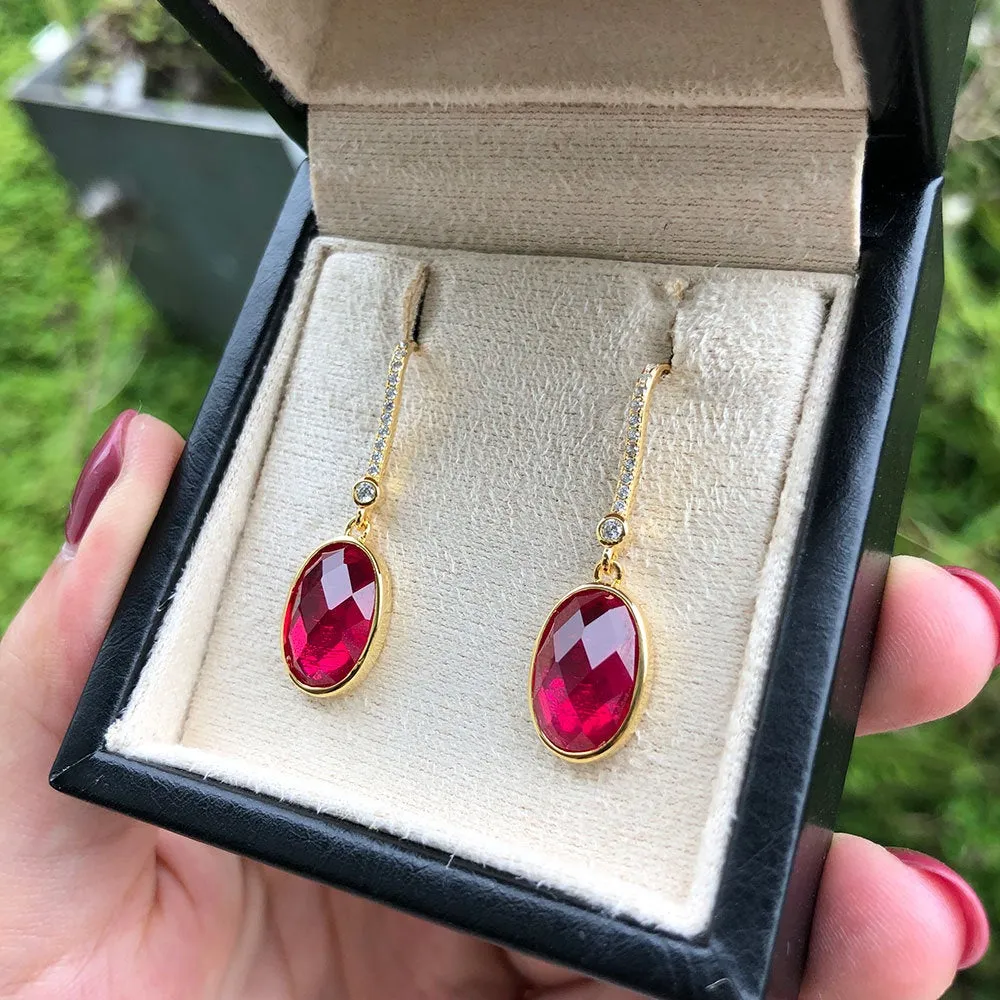 Ruby Earrings, Dainty Minimalist Earrings, Simple Minimal Earrings, Everyday Long Earrings, Gold Earrings, Womens Gift, July Birthstone