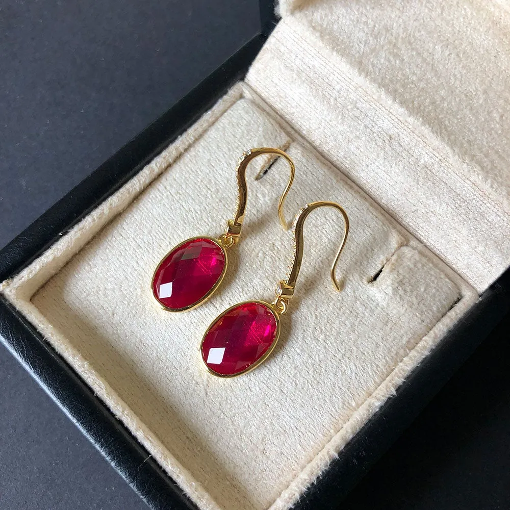 Ruby Earrings, Dainty Minimalist Earrings, Simple Minimal Earrings, Everyday Long Earrings, Gold Earrings, Womens Gift, July Birthstone