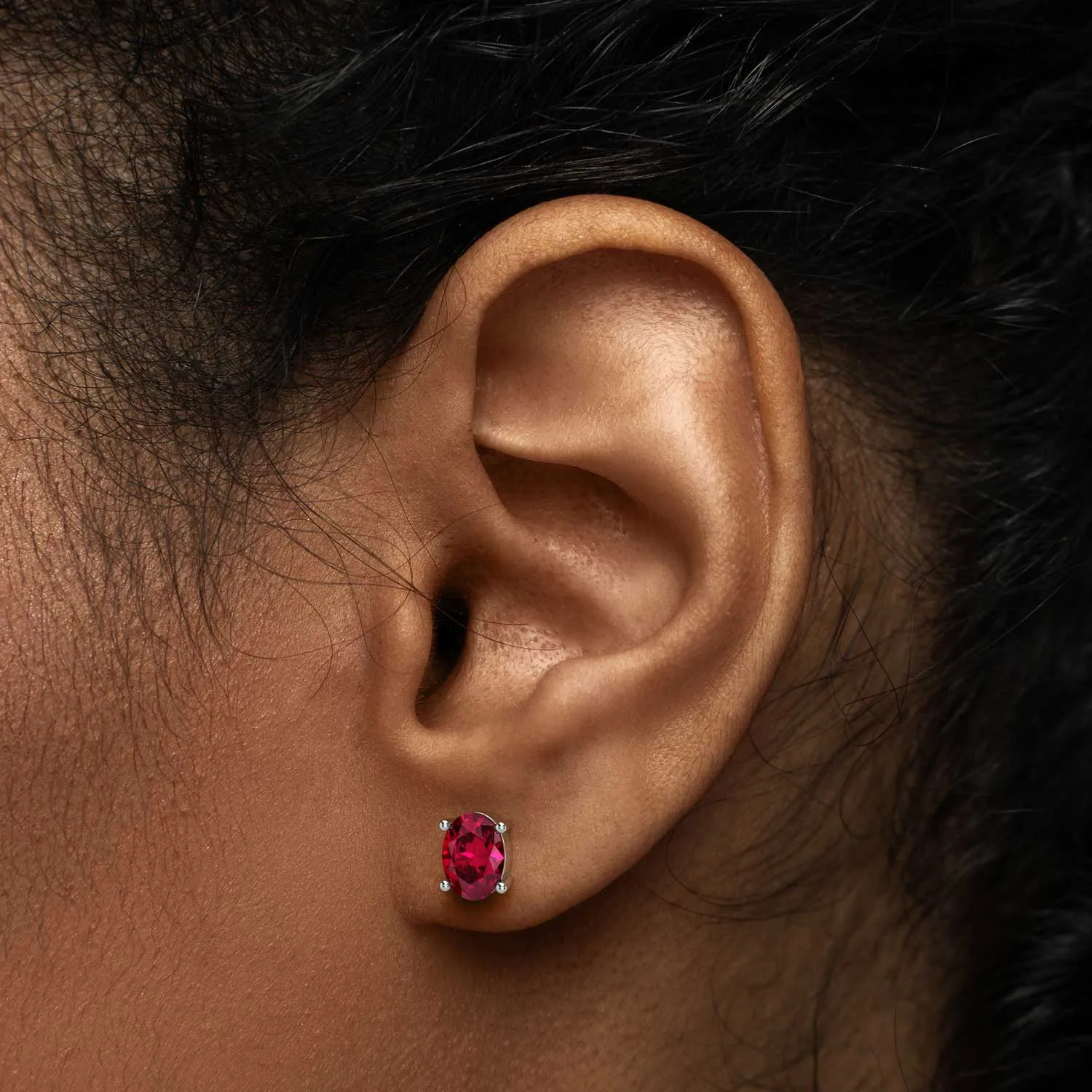 Ruby Oval Stud Earrings - Sterling Silver