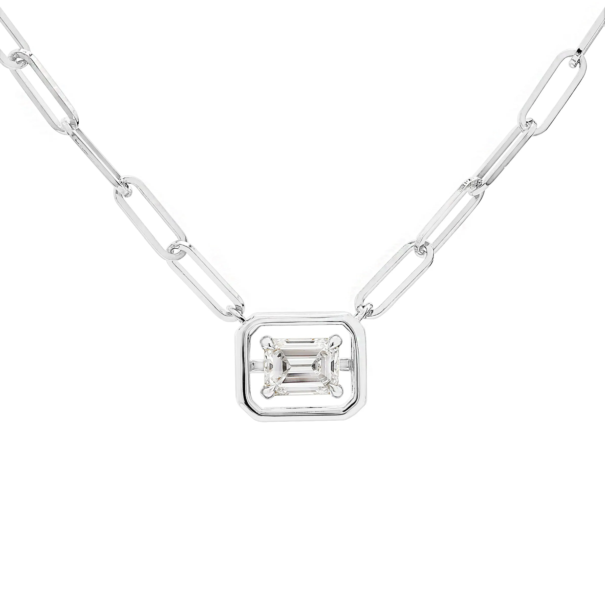 Saturn Emerald Diamond Solitaire Necklace