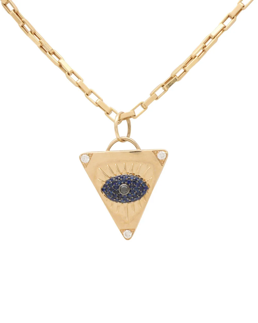 Square Link Chain with Sapphire and Diamond Evil Eye Charm