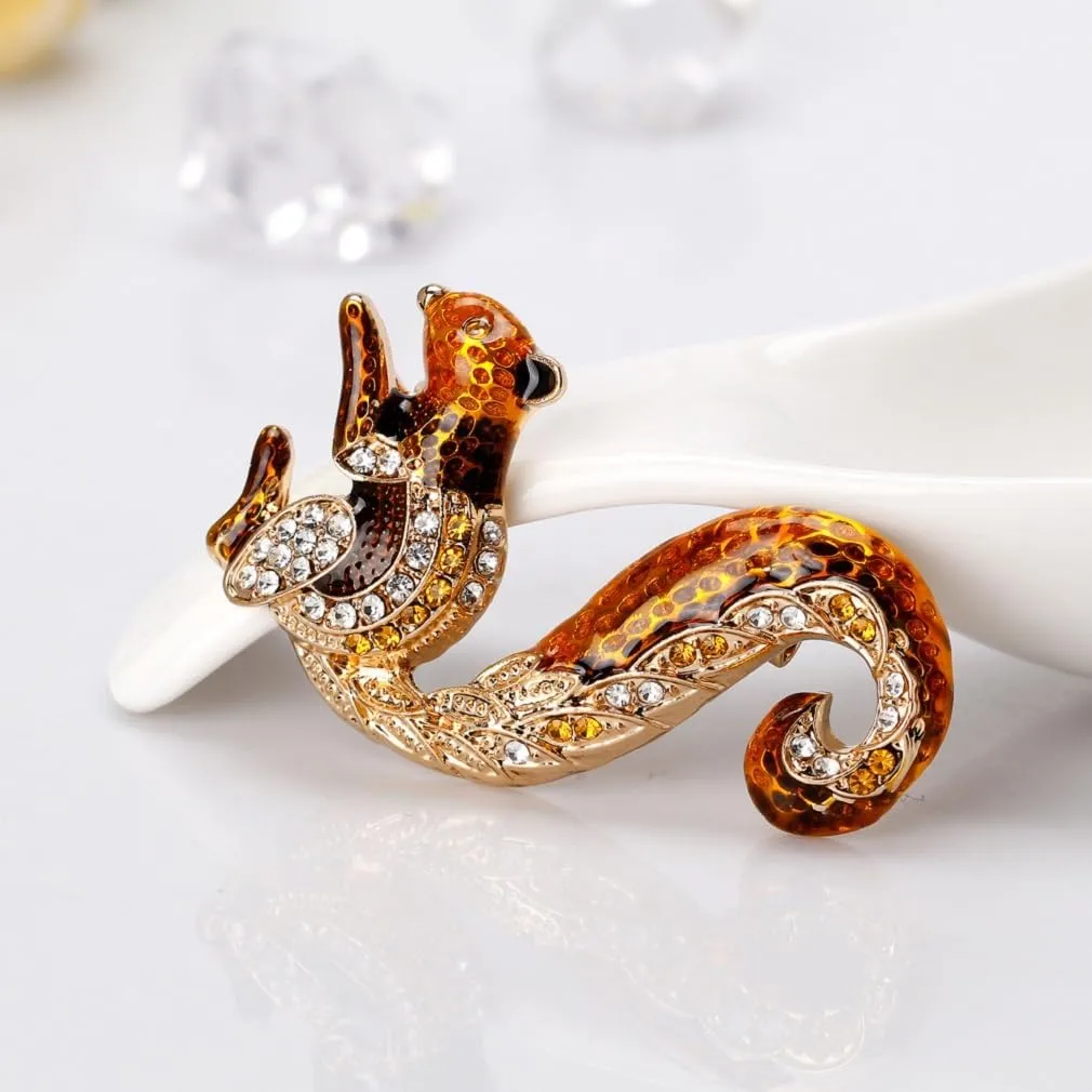 Squirrel Brooch Pins for Women, Squirrel Tail Brooch Pin, Cute Squirrel Animal Brooch Lapel Pin, Bohemian Squirrel Brooches Pins for Women Hat Bag Suit Dress Accessories Jewelry