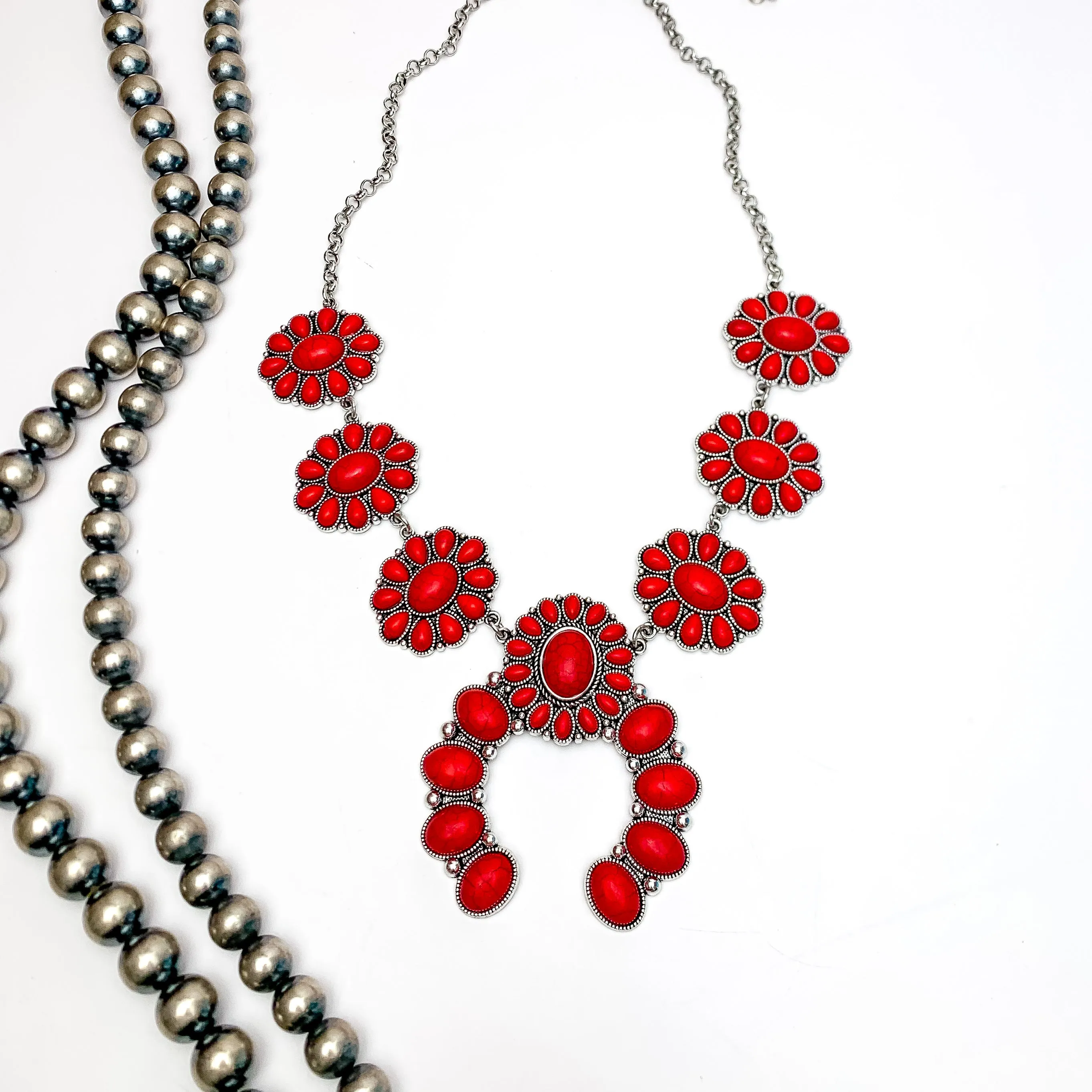 The Western Way Squash Blossom Necklace in Red