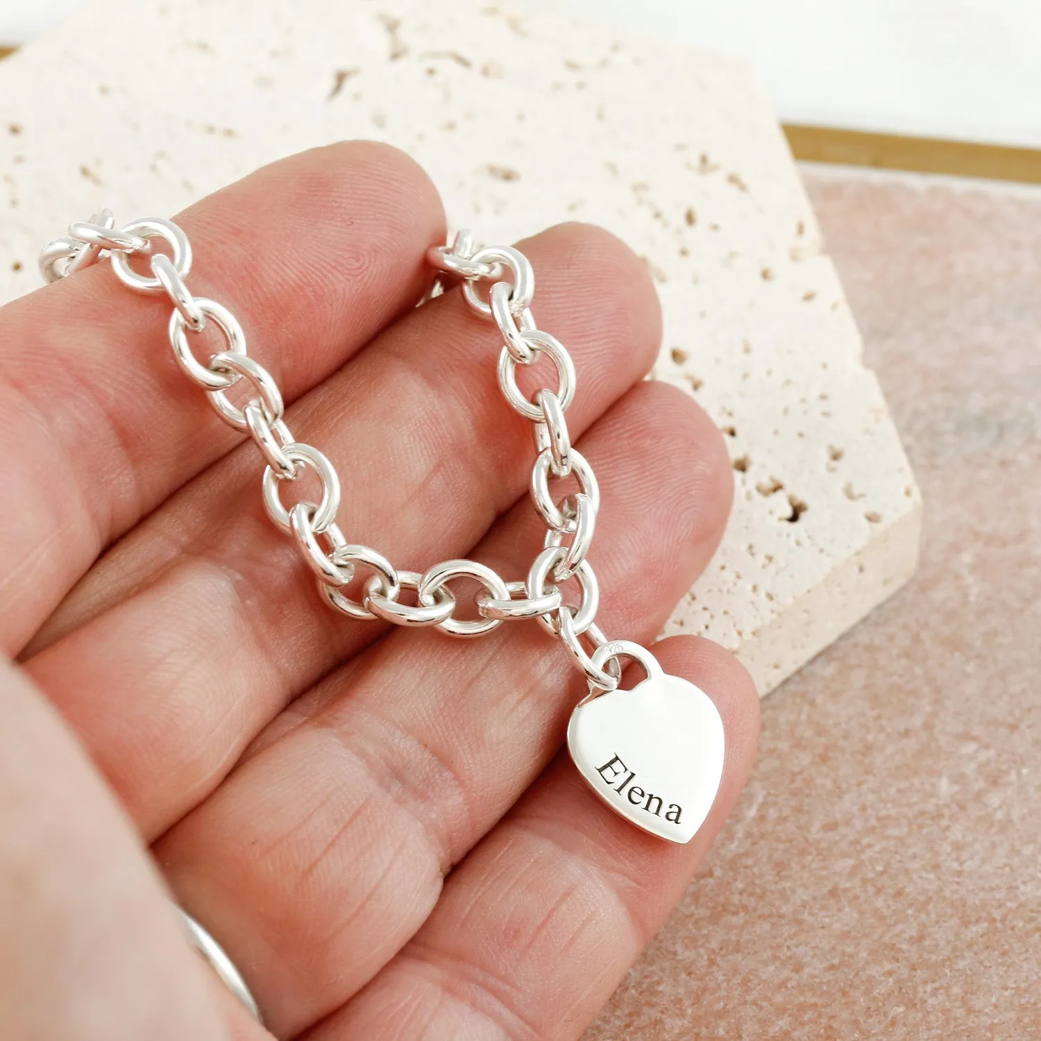 Tiny Heart Tag Personalised Silver Charm Bracelet