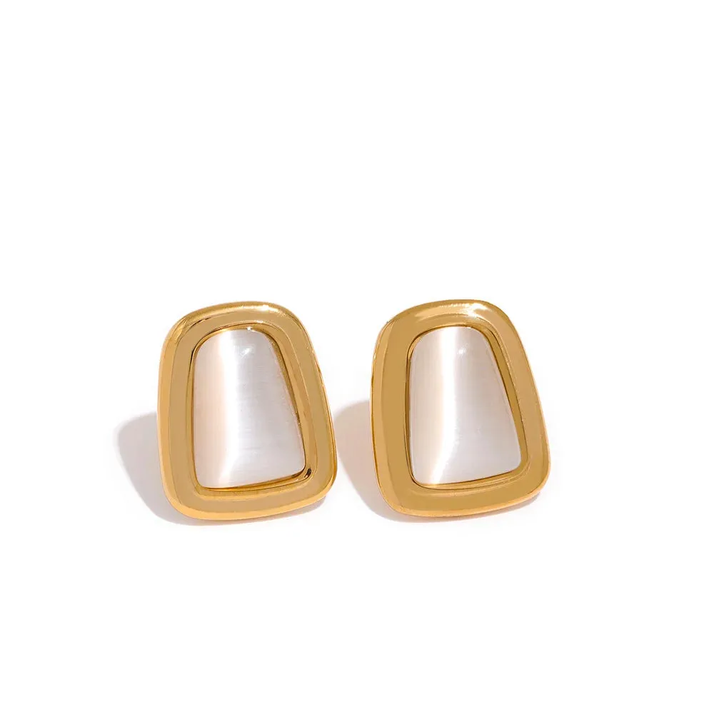 VAIGE Square Crystal Opal Stainless Steel Stud Earrings - Exquisite PVD Real Gold Plated Jewelry in White, Black, and Green