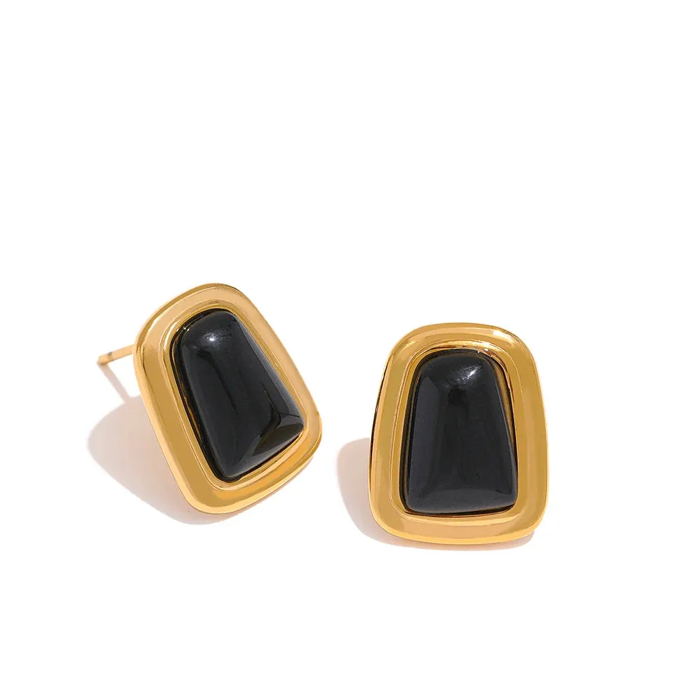 VAIGE Square Crystal Opal Stainless Steel Stud Earrings - Exquisite PVD Real Gold Plated Jewelry in White, Black, and Green