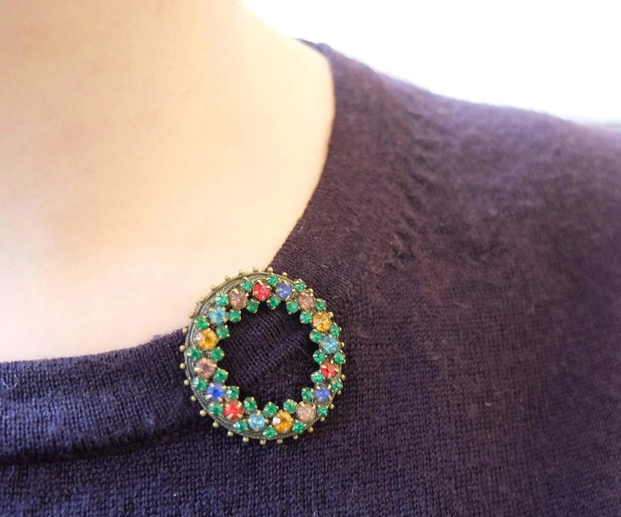 Vintage Art Deco 1930s Diamante Multicoloured Dress Clip Brooch