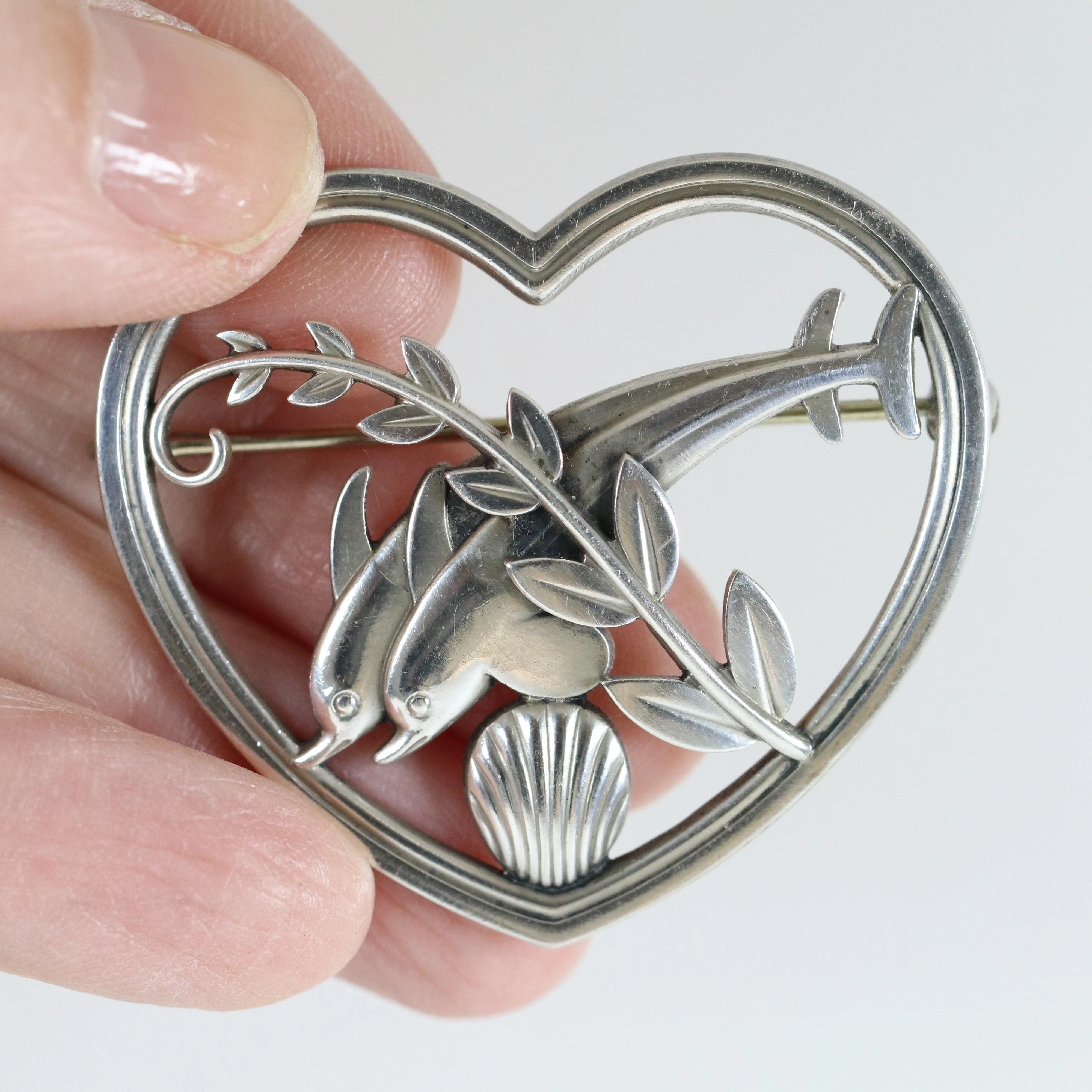 Vintage Georg Jensen Jewelry | Heart and Dolphin Brooch 312