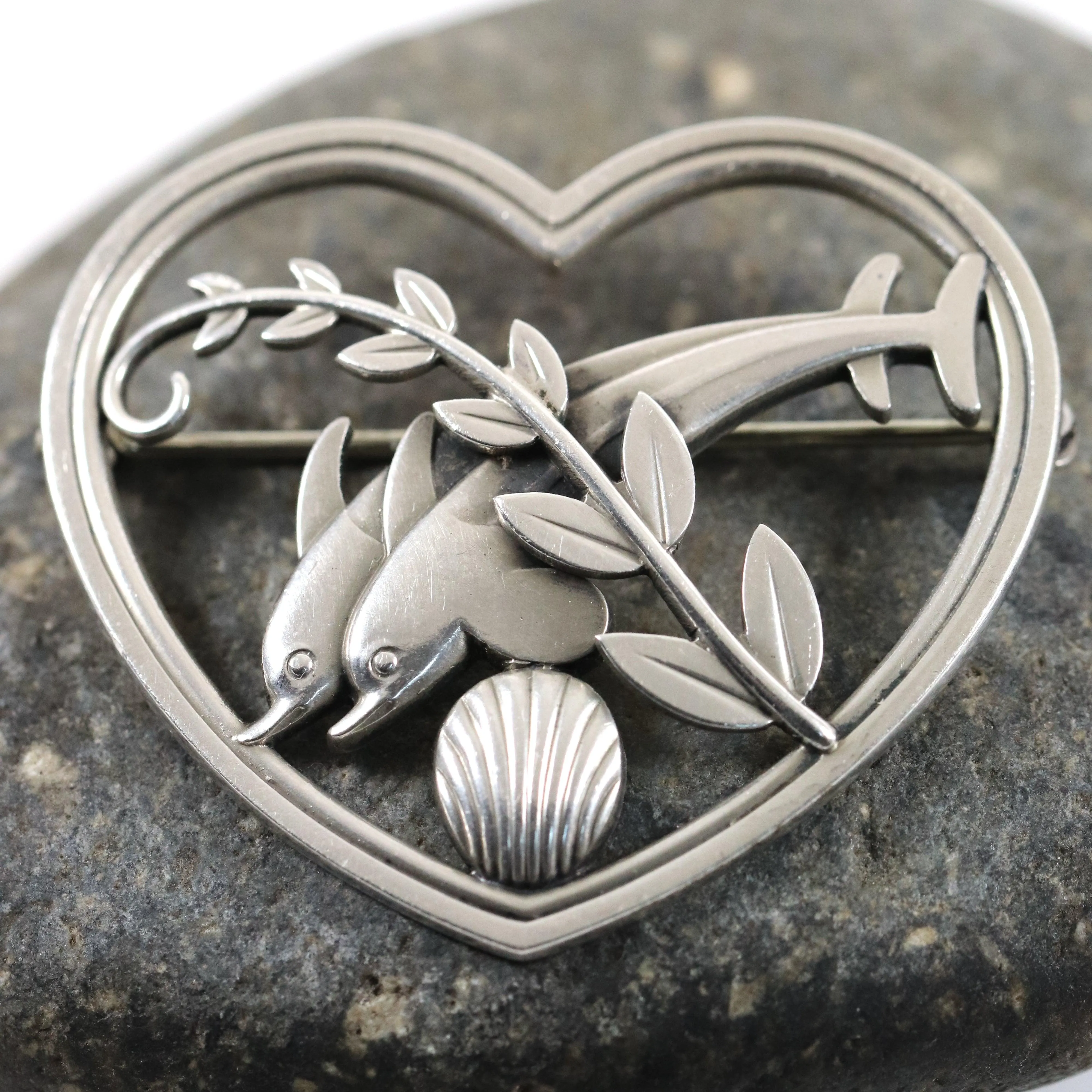 Vintage Georg Jensen Jewelry | Heart and Dolphin Brooch 312