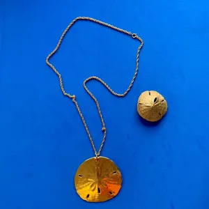 Vintage Gold-Toned Sand Dollar Pendant Necklace and Brooch Set