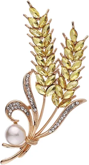 Wheat Crystal Brooches Pins Fashion Beautiful Rhinestone Floral Flower Brooch Party Dance Wedding Banquet for Elegant Women Girl Gold Plated (Yellow)