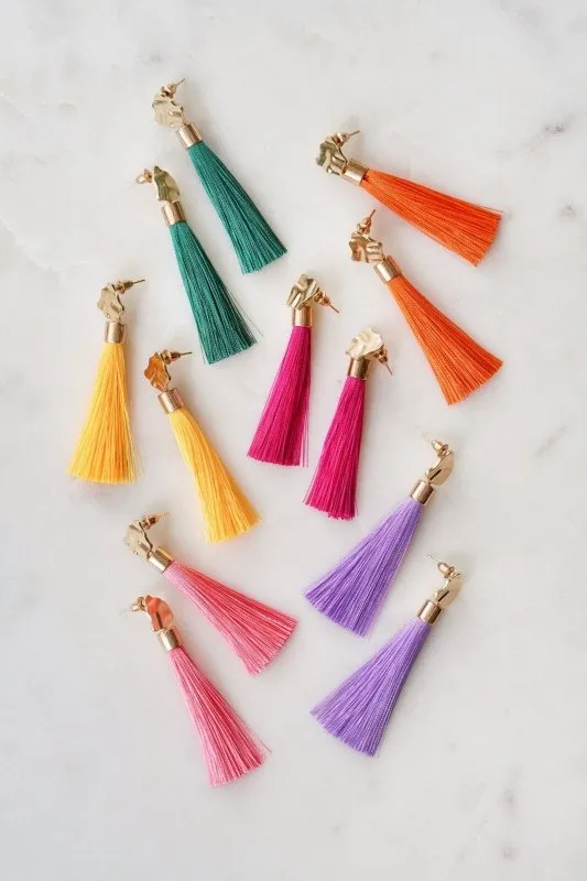 Xander Kostroma Gold Tone & Sunshine Yellow Tassel Drop Earrings – 8cm, Handmade Boho Jewelry, Vibrant Statement Earrings, Lightweight & Sustainable Fashion, Perfect for Casual & Summer Looks